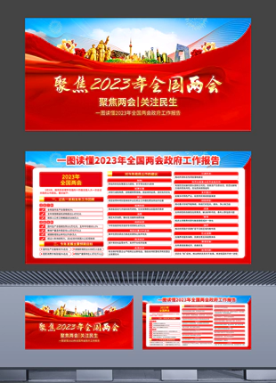 一图读懂2023年全国两会政府工作报告机关宣传展板