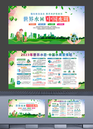 依法强化治水携手共护母亲河世界水日中国水周宣传展板