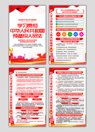 学习贯彻中华人民共和国预备役人员法普法海报展板