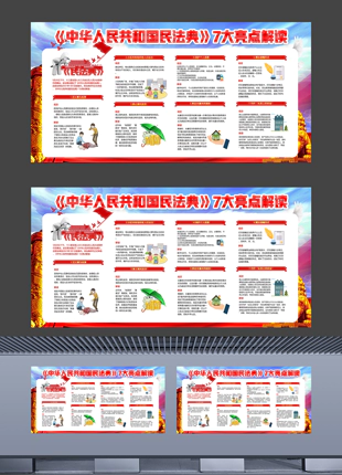 中华人民共和国民法典七大亮点解读单幅横版展板