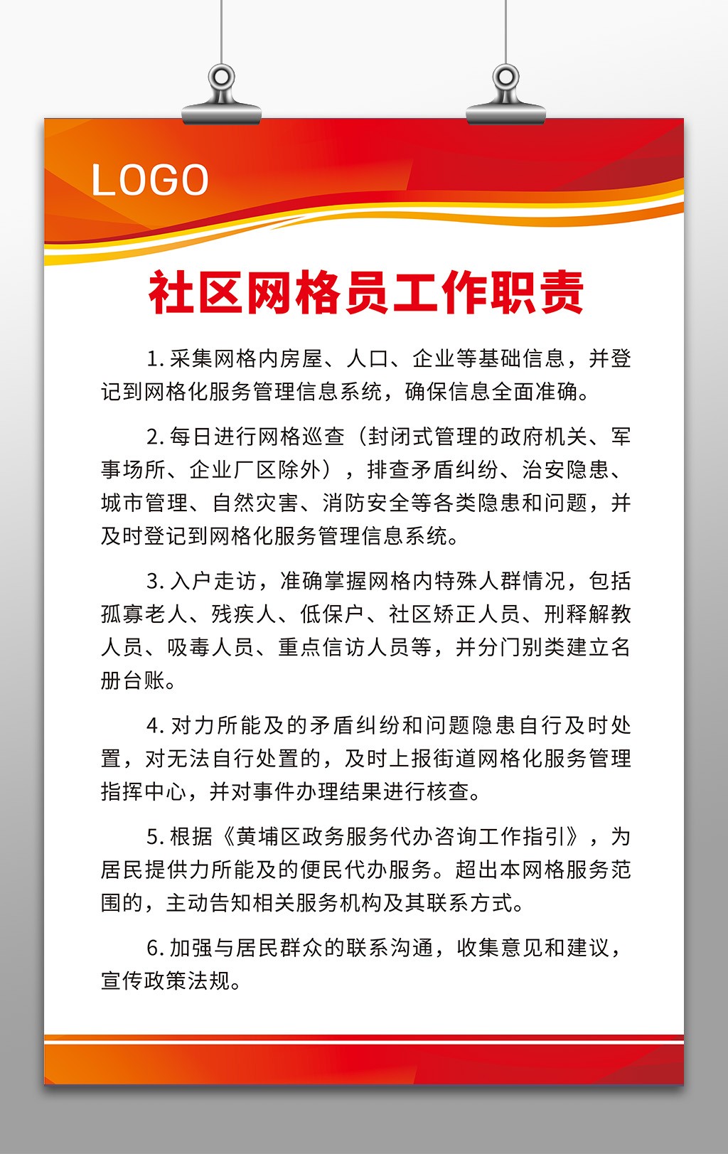 社区网格员工作职责制度牌设计