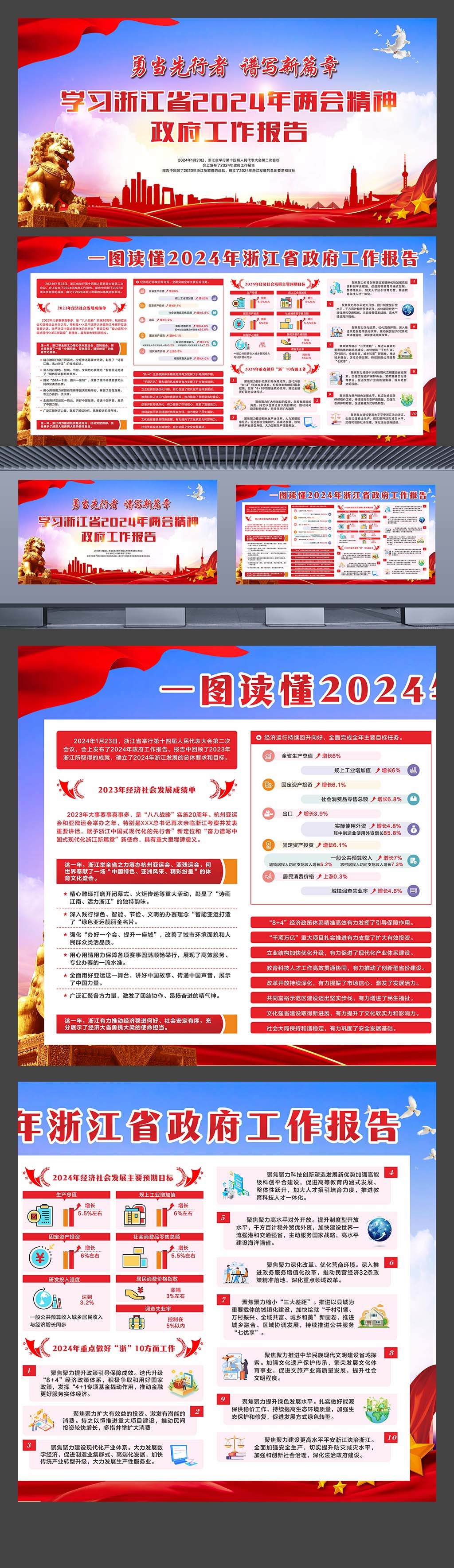 2024年浙江省两会精神政府工作报告学习横板展板素材