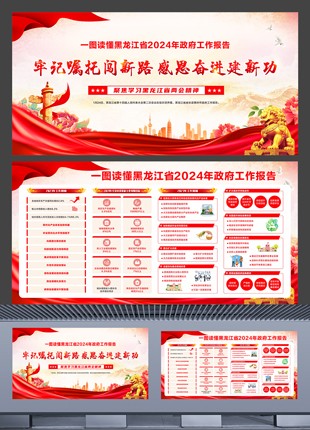 学习黑龙江省2024年两会精神政府工作报告横板展板