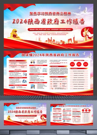 学习陕西省2024年两会精神政府工作报告横板展板