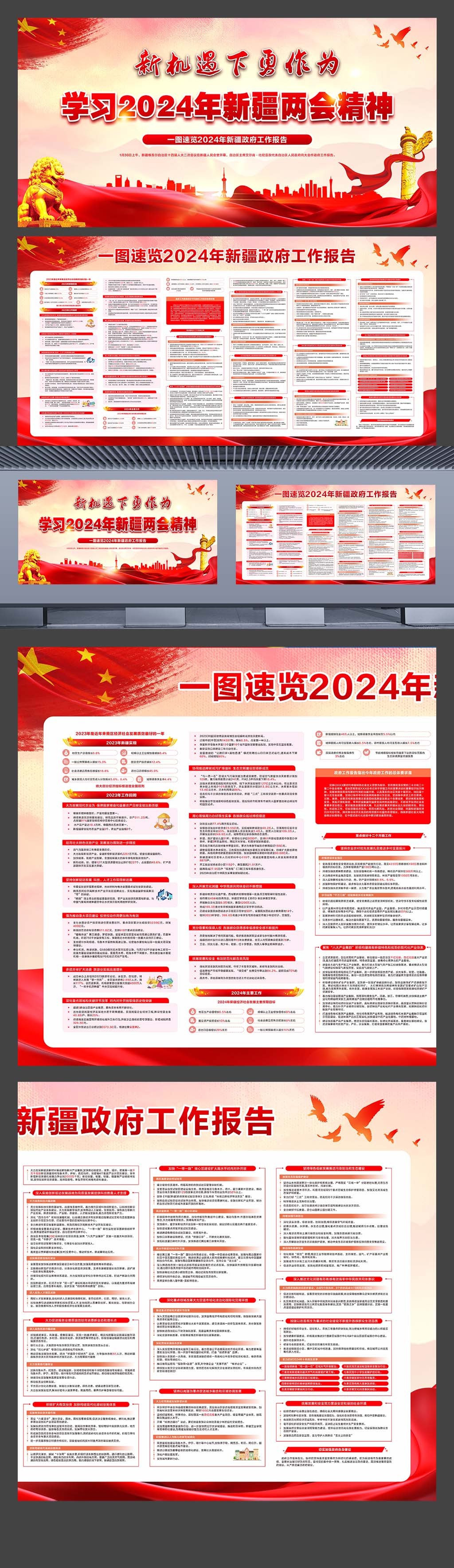 2024年新疆两会精神政府工作报告学习横板展板素材